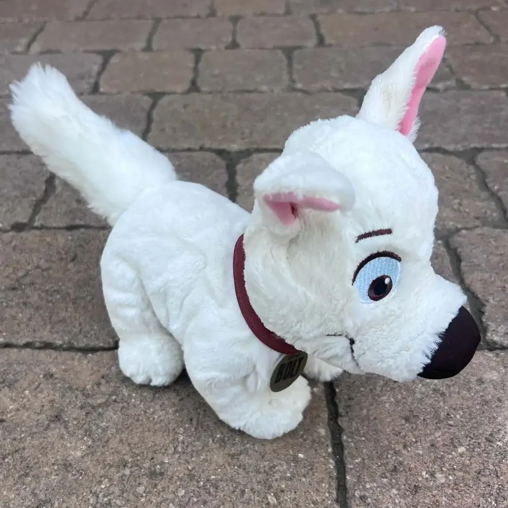 Disney Tote A Tail Bolt White Dog Plush Stuffed Animal Red Collar Lightning